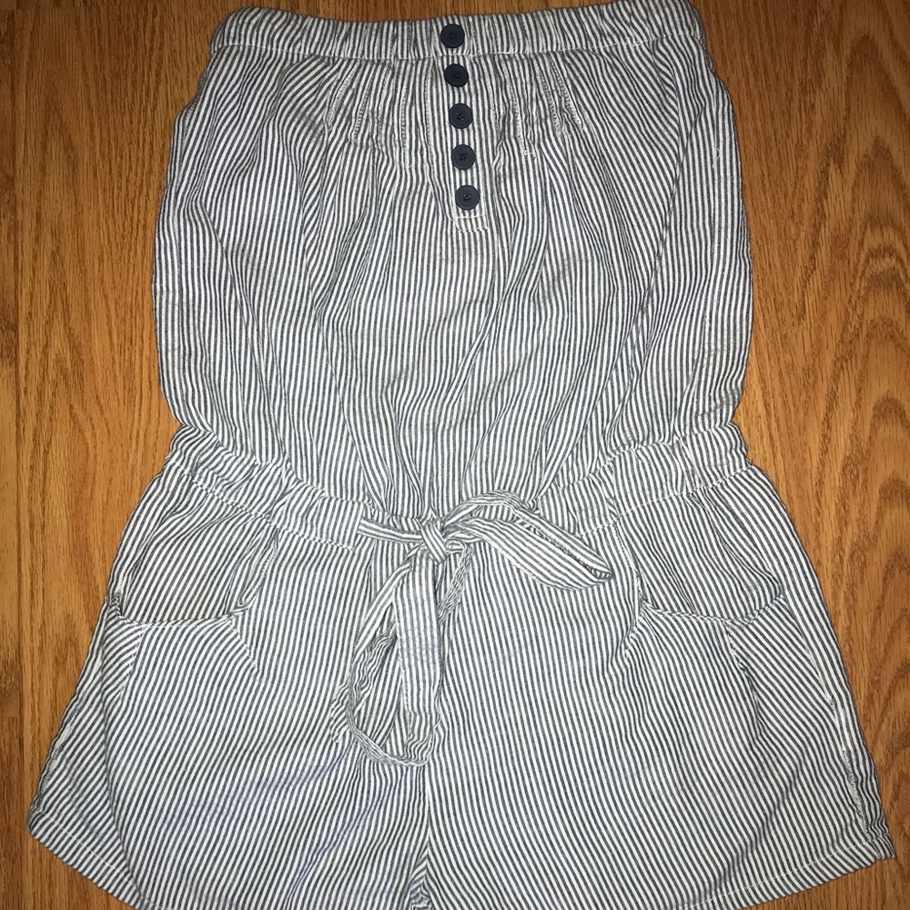 Body Central blue and white stripped romper